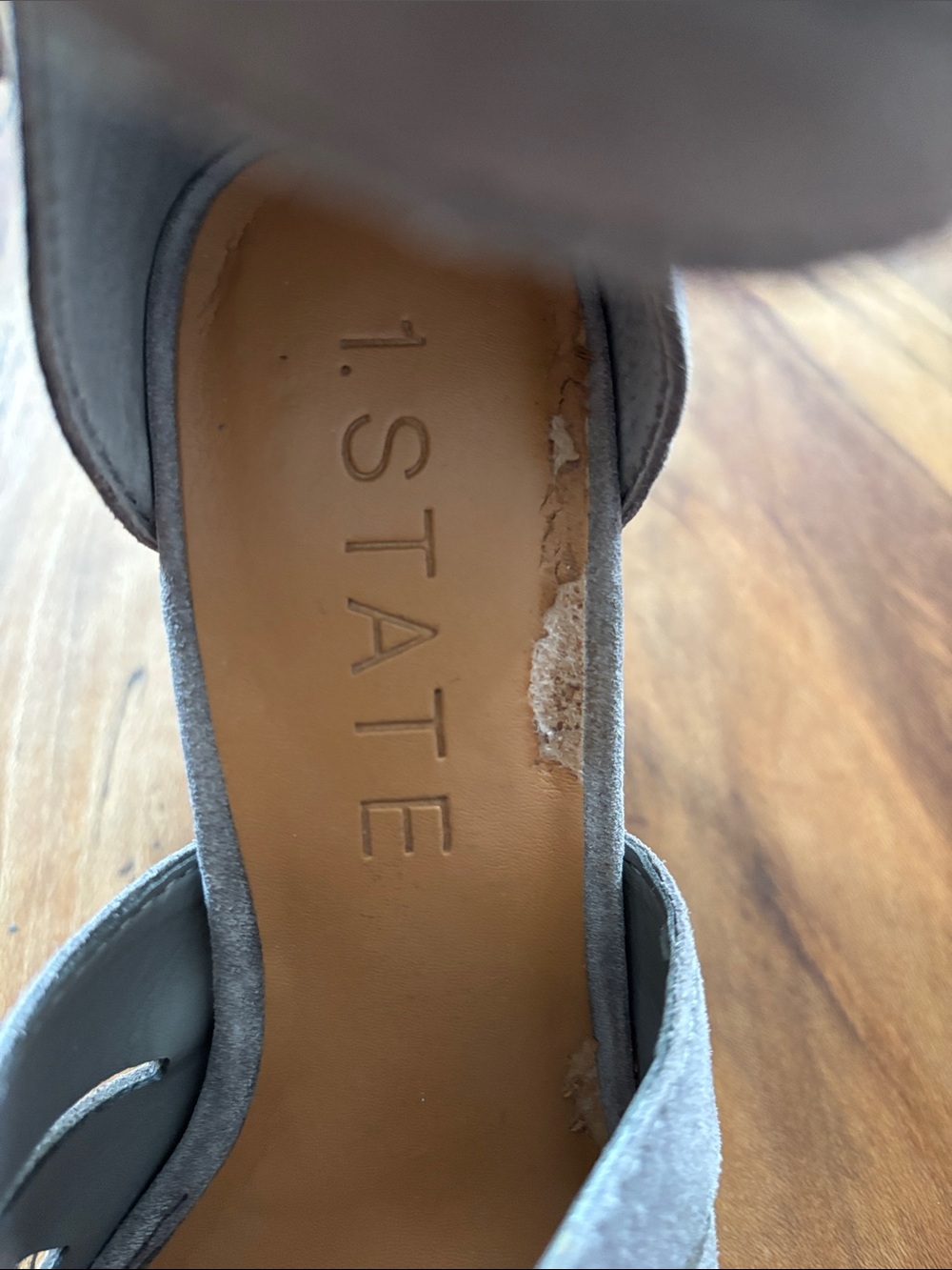 1. State Light Gray Suede Cutout Ankle-Strap Block Heels 6M - Picture 7 of 7